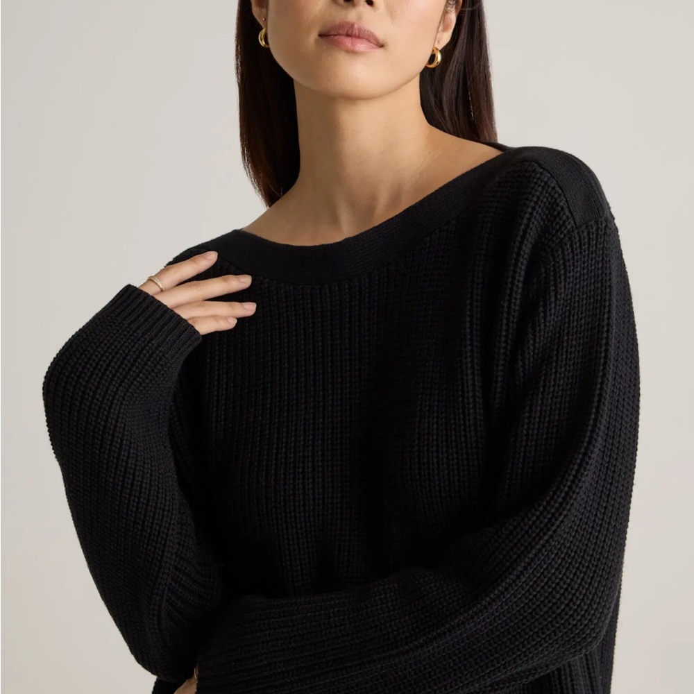 Quince Women's Black Crew Neck Sweater Fisherman Boatneck Large